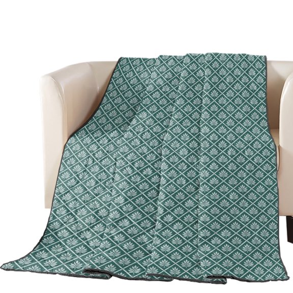 Green Leaf Grid Quilted Comforters Cooling Blanket Oversized King Size, Country Farmhouse Minimalist Plaid Checkered Cold Comfort for Hot Sleepers Lightweight Air Conditioning Quilt Blanket for Bed