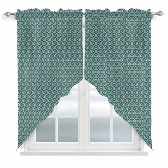 Green Leaf Grid Swag Valances for Windows 2 Pack Country Farmhouse Minimalist Plaid Checkered Swag Kitchen Curtains 36 Inches Long Rod Pocket Short Window Treatment for Kitchen Bathroom 36"x36"