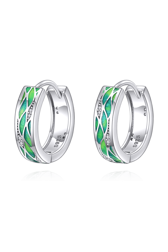 Green Leaf Hoop Earrings Small Huggie Hoop Earrings for Women Sterling Silver Enamel Earrings Jewelry Gifts