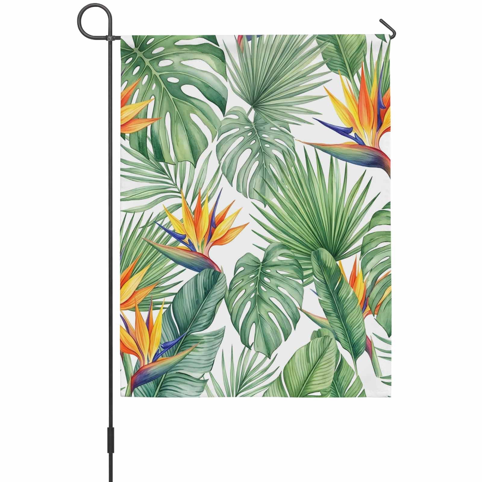 Green Leaf House Flag 28 x 40 Inches, Bright Bird of Paradise Flower Emerging from Lush Greenery Weather Proof Outdoor Patio Flags Double Sided Small House Decoration for Yard Lawn Outside Home
