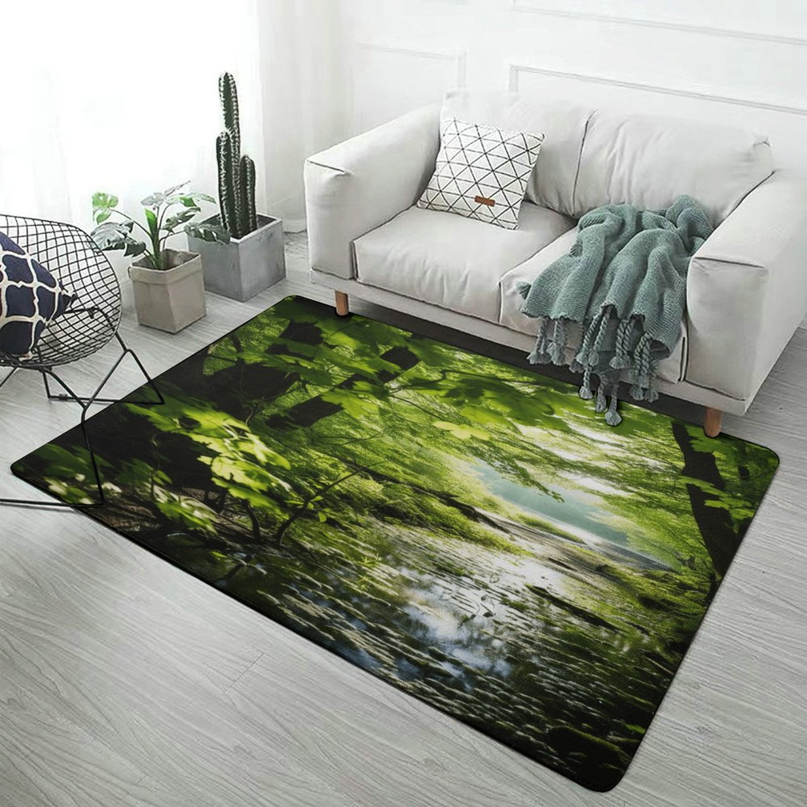 Green Leaf Jungle Animals Carpet Style Living Room Bedroom Rug Modern ...