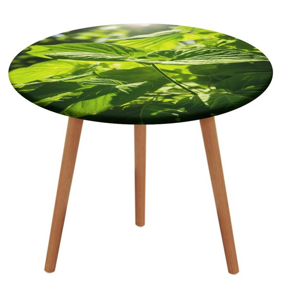 Green Leaf Jungle Animals Pattern Round Tablecloth Waterproof Elastic Table Clothes for Dining Table Cute Desk Decor Protector Cover