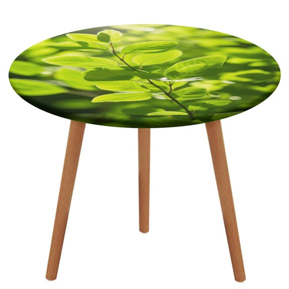 Green Leaf Jungle Animals Pattern Round Tablecloth Waterproof Elastic Table Clothes for Dining Table Cute Desk Decor Protector Cover