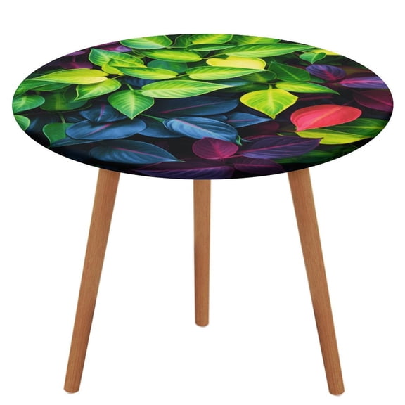 Green Leaf Jungle Animals Tablecloth Round Elastic Fitted Waterproof Table Cover Cloth for Dining Room Indoor Outdoor Decor