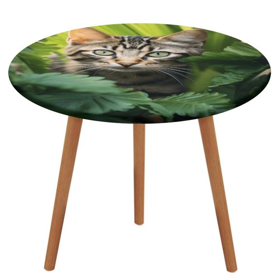 Green Leaf Jungle Animals Tablecloth Round Elastic Fitted Waterproof Table Cover Cloth for Dining Room Indoor Outdoor Decor