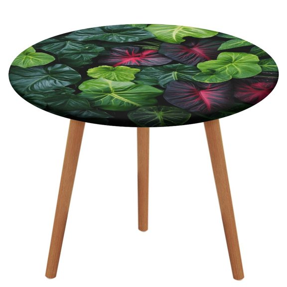 Green Leaf Jungle Animals Tablecloth Round Elastic Fitted Waterproof Table Cover Cloth for Dining Room Indoor Outdoor Decor