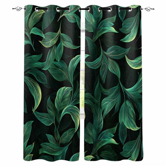 Green Leaf Kitchen Curtains Nature Vines Branch Summer Tropical Plant Cafe Short Curtains for Bathroom Blackout Window Curtain Small Window Treatment Drapes for Bedroom Living Room 27.5"x39"x2