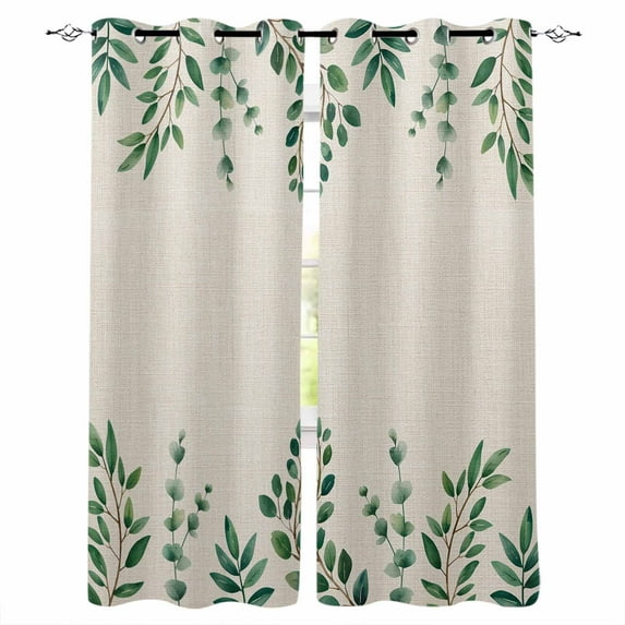 Green Leaf Kitchen Curtains Sage Eucalyptus Farmhouse Country Plant Cafe Short Curtains for Bathroom Blackout Window Curtain Grommet Small Window Treatment Drapes for Bedroom Living Room 52"x45"x2