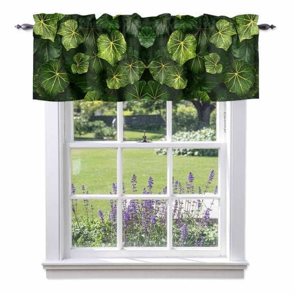 Green Leaf Kitchen Valances, Spring Retro Plant Pastoral Farmhouse Watercolor Rod Pocket Window Valance 18 Inch Long, Window Curtain Panels for Living Room Bedroom Laundry, 54x18in