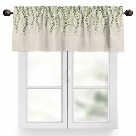 Green Leaf Kitchen Valances for Windows Vintage Watercolor Farmhouse Plant Rod Pocket Curtain Valances for Living Room Bedroom Cafe Window Treatment, 1 Panel, 42x12 Inch