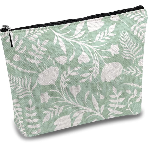 Green Leaf Makeup Bags for Purse Multi-Function Cosmetic Bag with Zipper Vines Polycotton Bag Make Up Organizer Tool Pouch Large Storage Gifts for Women 10 x 7Inch Mixed ColorDIY