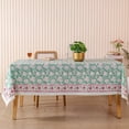 thumbnail image 1 of Green Leaf Motif Cotton Hand Block Printed Tablecloth for Dining Table – Kalakaari Indian Handcrafted, Cotton Table Cover – Boho Floral Table Linen for Kitchen & Home Décor (60 Inches Round), 1 of 5