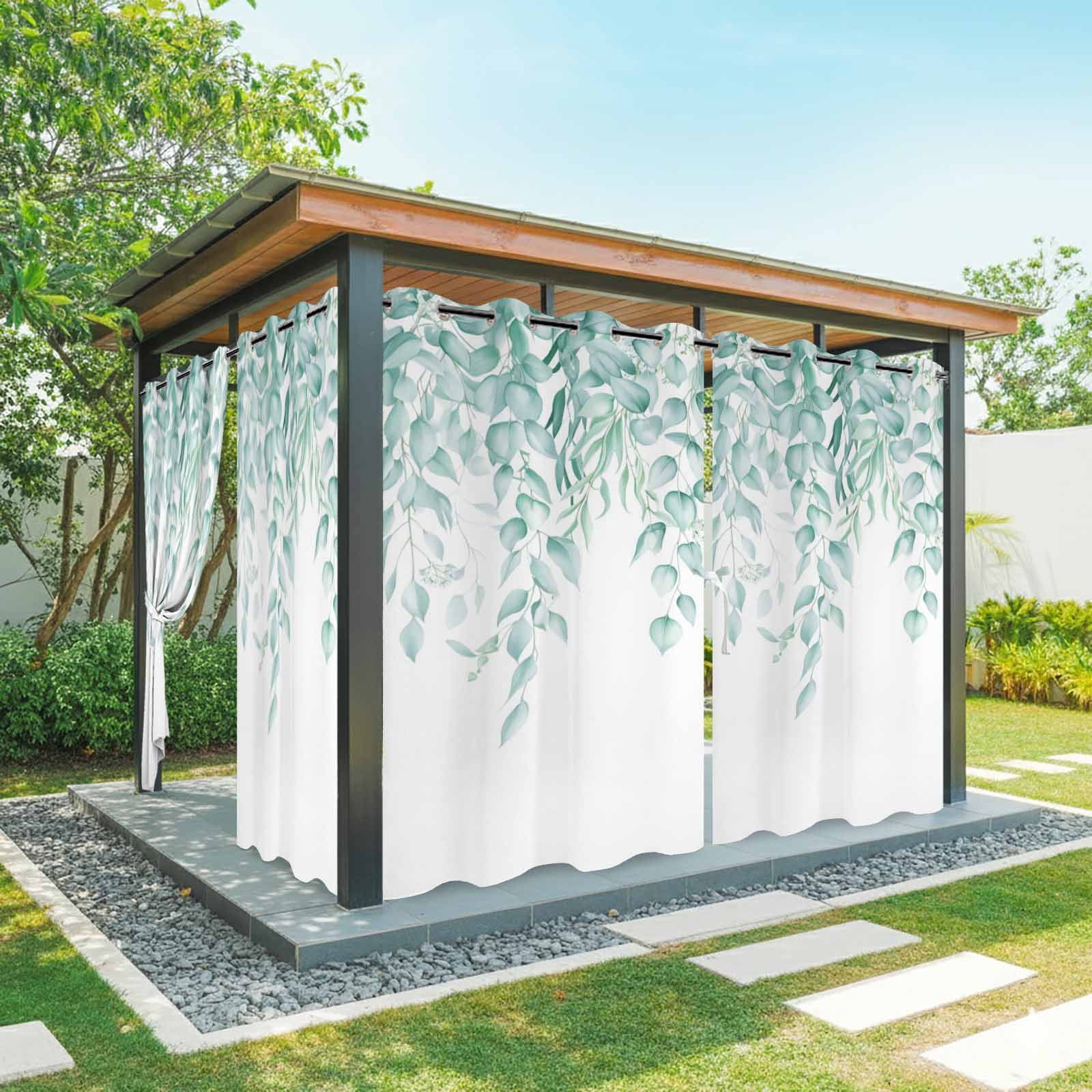 Green Leaf Outdoor Curtains for Patio, Eucalyptus Leaves Spring Plant Farmhouses Waterproof Outside Curtains Privacy Blackout Curtain for Porch Pergola Cabana, 1 Panel 54W x 108L Inch
