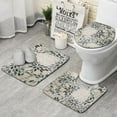 thumbnail image 1 of Green Leaf Pattern Bathroom Rugs Sets 3 Piece,Toilet Cover Set,Absorbent Non Slip Bathroom Mats Sets with U-Shaped Contour Rug Toilet Rug Set, 1 of 5