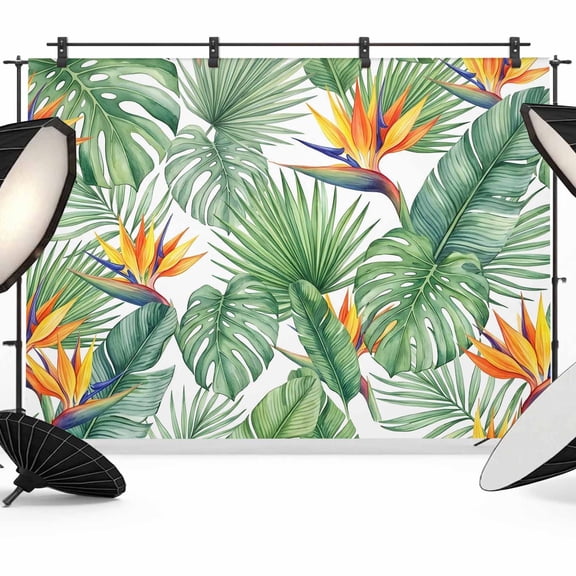 Green Leaf Photography Backdrop 10x8FT, Bright Bird of Paradise Flower Emerging from Lush Greenery Photo Backdrops, Background for Photography Studio Photo Studio Background, Back Drop for Photoshoot
