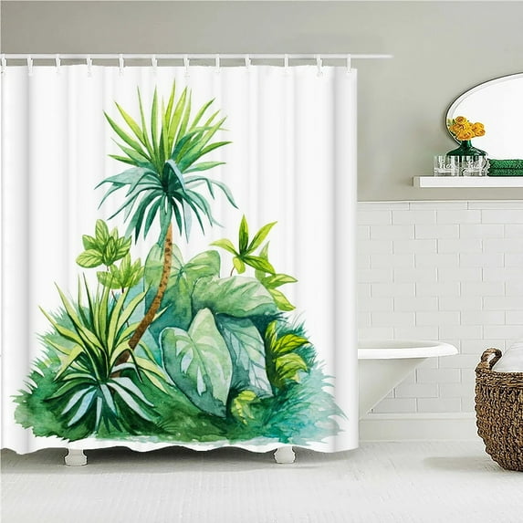 Green Leaf Plant Cactus Printing Shower Curtains Bath Curtain Waterproof Fabric 180X180cm Bathroom Decorate With 12