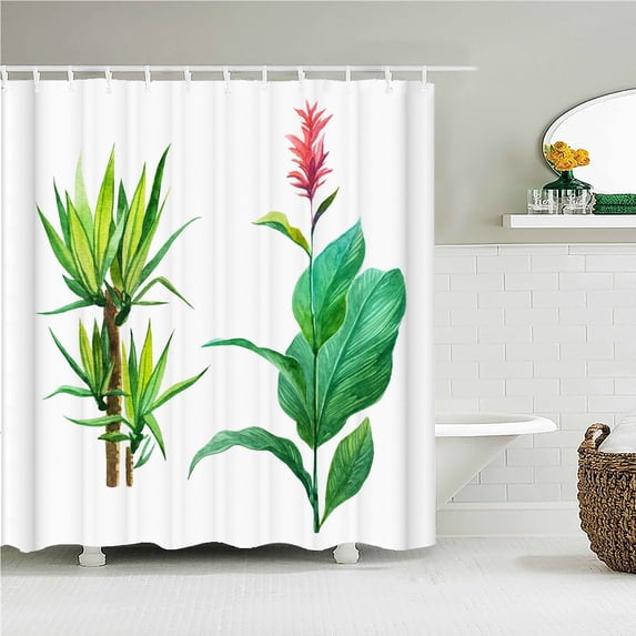 Green Leaf Plant Cactus Printing Shower Curtains Bath Curtain Waterproof Fabric 180X180cm Bathroom Decorate With 12