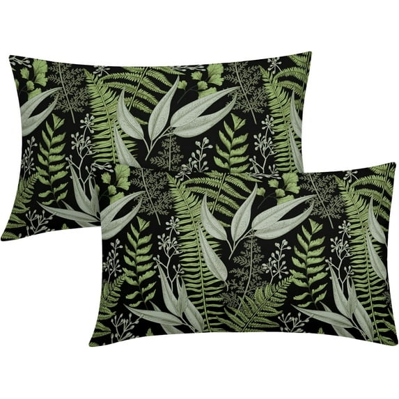 Green Leaf Plant Lumbar Pillow Covers 12X20 Inch Herbs Botanical Fern Vintage Leaves Floral Decorative Pillow Cases Set of 2 Black Throw Pillows Farmhouse Home Decor For Sofa Couch Cushion Outdoor