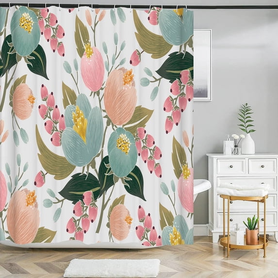 Green Leaf Plants and Flowers Shower Curtain Print Modern Nordic Minimalist Polyster Home Decor Bathroom Curtain with