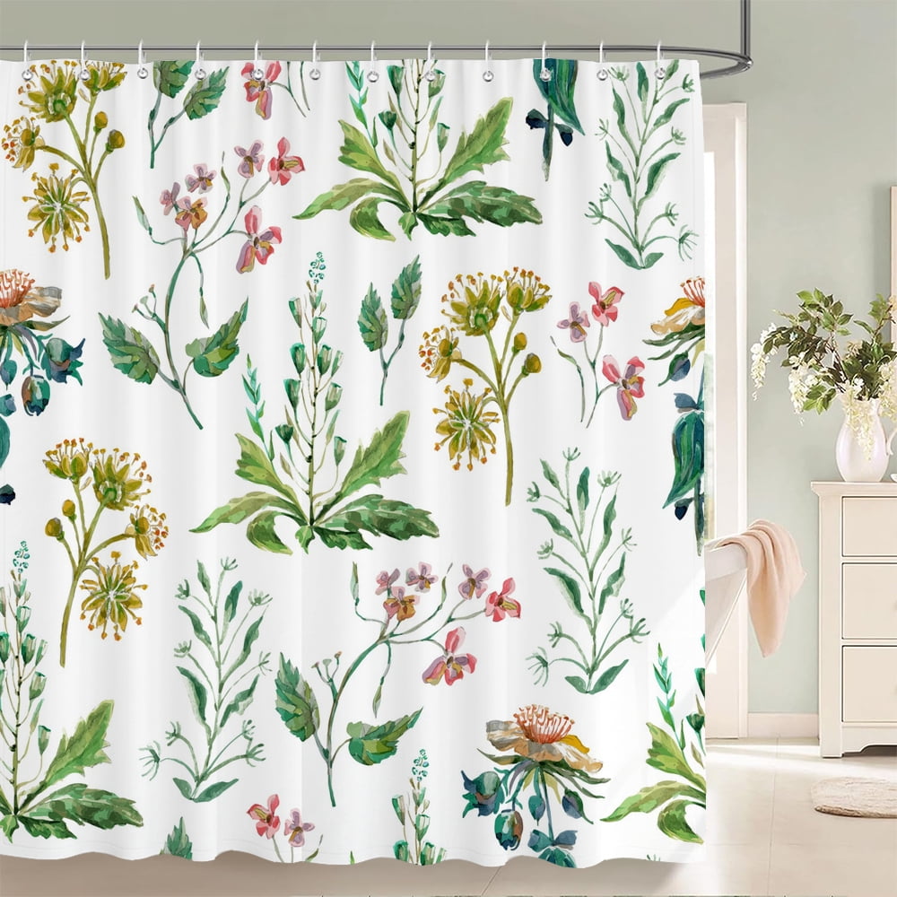 Green Leaf Plants and Flowers Shower Curtain Print Modern Nordic ...