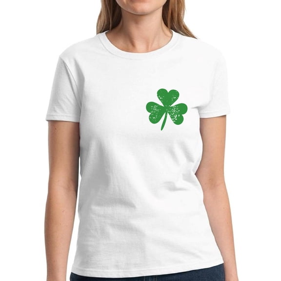 Green Leaf Pocket Graphic Shirts for Women - St Patrick's Day Womens T-Shirt American Irish Party Gift