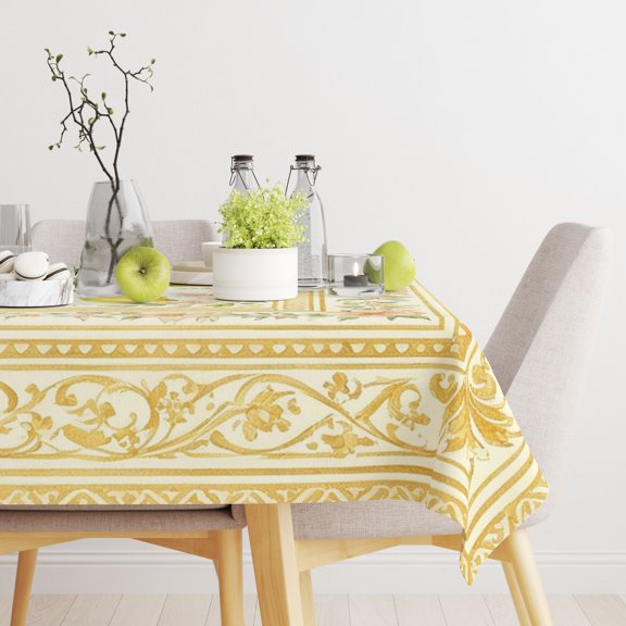 Green Leaf Print Lemon Table Cover, Summer Dining Cloth, Lightweight Stain Resistant Cover for Daily Summer Holiday Home Patio Decor