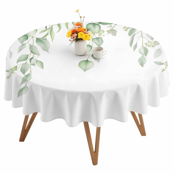 Green Leaf Round Tablecloth 54 inches Eucalyptus Leaves Spring Plant Farm Abstract Waterproof Oil-Proof Table Cloth Round Table Cover for Holiday Party Picnic Dinner Decor Indoor and Outdoor Use