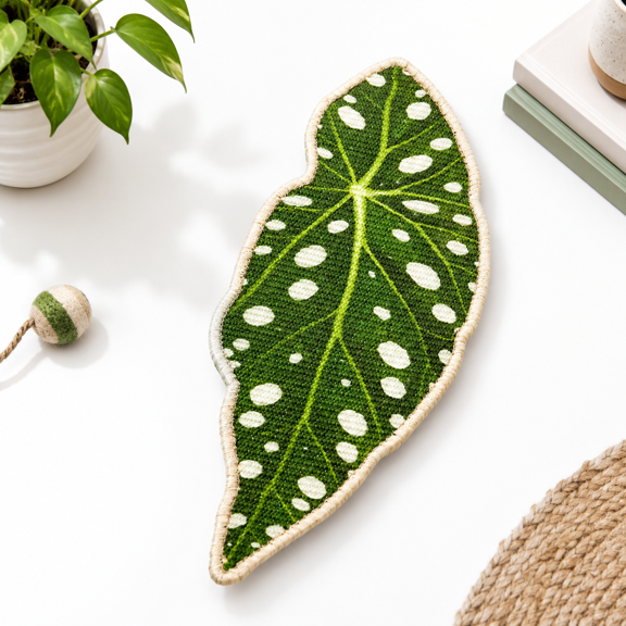 Green Leaf-Shaped Sisal Cat Pad for Wall or Floor, Large Size