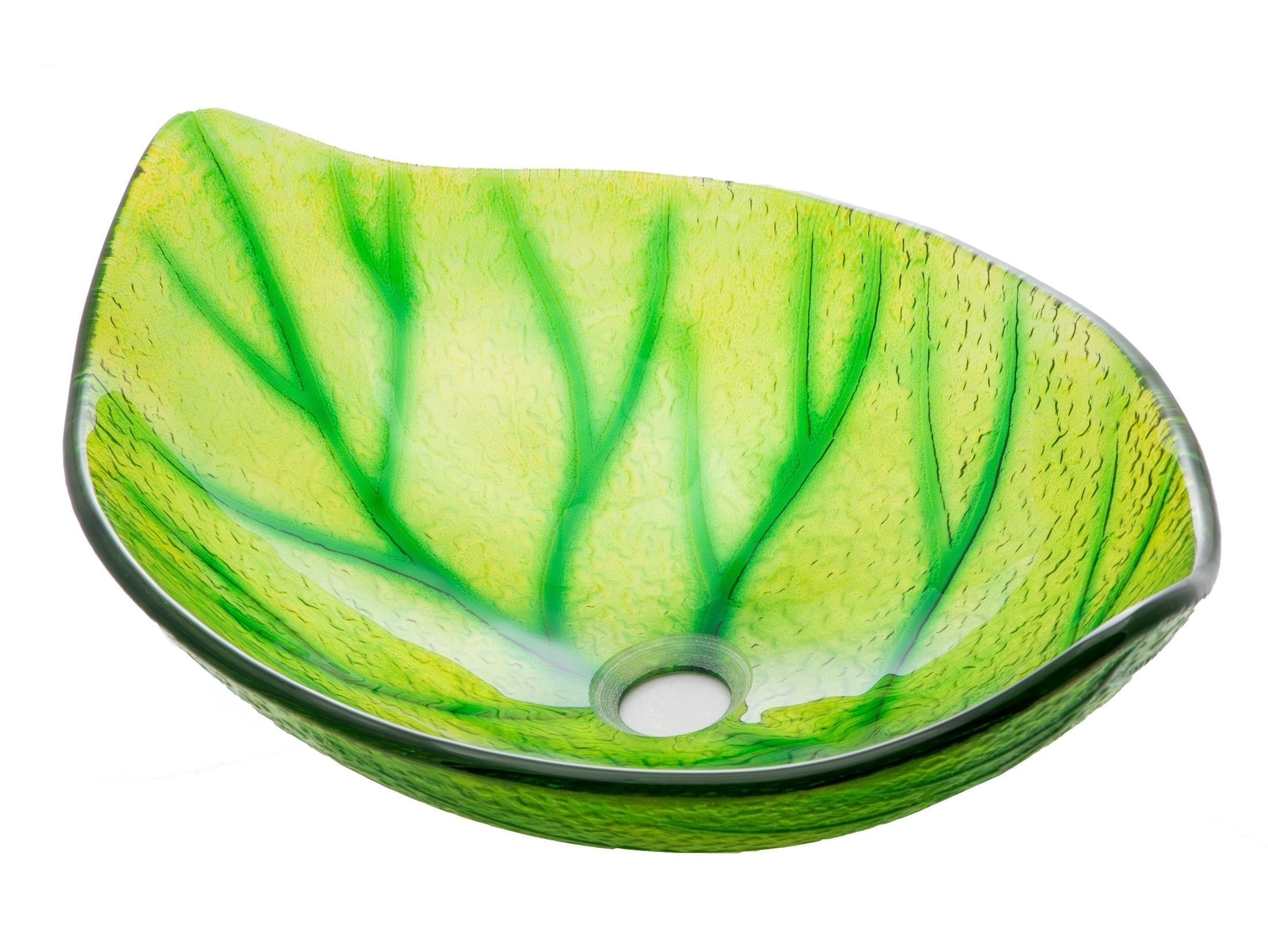 Green Leaf Shaped Tempered Glass Vessel Sink