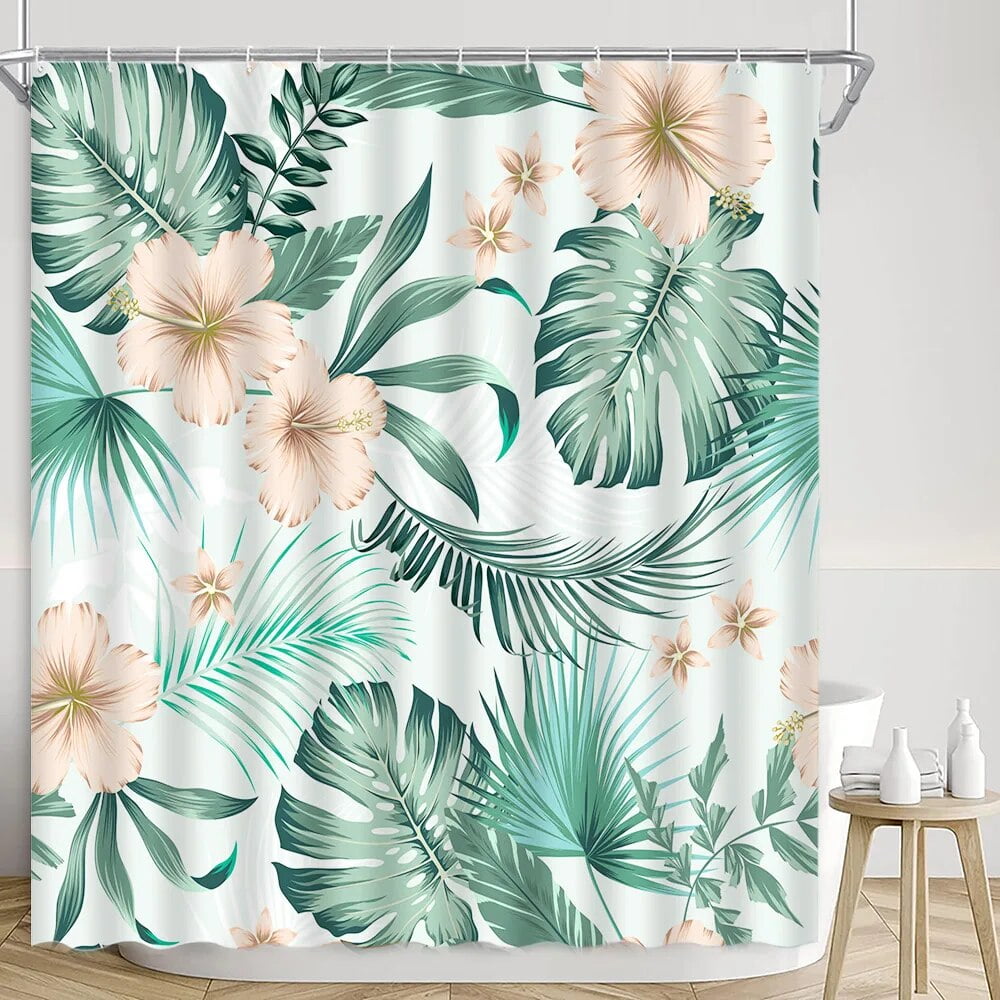 Green Leaf Shower Curtain Tropical Plant Leaves Spring Flower Palm ...