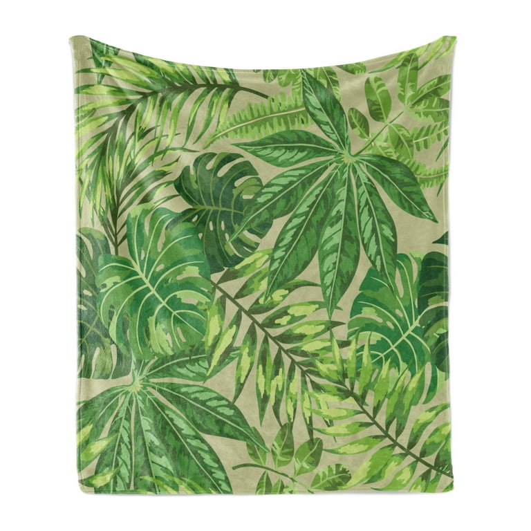 Green Leaf Soft Flannel Fleece Throw Blanket, Exotic Pattern with Tropical  Leaves Fresh Jungle Aloha Hawaii, Cozy Plush for Indoor and Outdoor Use,  60 x 80, Apple Green Fern Green, by Ambesonne 
