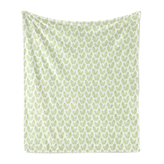 Green Leaf Soft Flannel Fleece Throw Blanket, Simple Organic Pattern with Abstract Leaves Ecology Environment Theme, Cozy Plush for Indoor and Outdoor Use, 50" x 60", Apple Green White, by Ambesonne