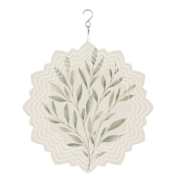 Green Leaf Stems Wind Spinner for Garden Yard 8In, Fall Olive Green Branch Botanical Linen Textured 3D Stainless Steel Kinetic Hanging Wind Spinners Rustproof Outdoor Decor for Lawn Patio Home