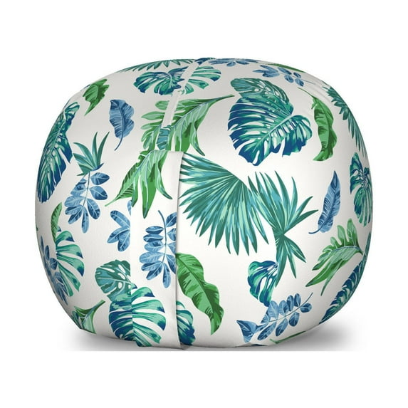 Green Leaf Storage Toy Bag Chair, Monstera Coconut Palm Tree Leaves Exotic Rainforest Foliage Eco, Stuffed Animal Organizer Washable Bag, Small Size, Turquoise and Navy Blue, by Ambesonne