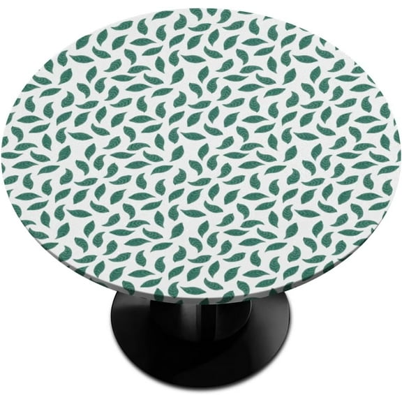 Green Leaf Summer Round Tablecloths with Elastic Edge Fitted Round Table Cloth Wipeable Washable Circle Table Covers for Dinner Patio Party Indoor Outdoor Kitchen Decor (Fit 45-52 in)