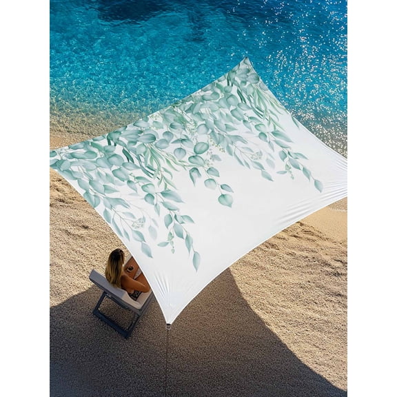 Green Leaf Sun Shade Sail 12' x 16', Eucalyptus Leaves Spring Plant Farmhouses Rectangle Outdoor Sunshade Canopy, Waterproof UV Block Patio Covers for Garden Yard Beach