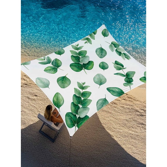 Green Leaf Sun Shade Sail 6.5' x 10', Summer Green Eucalyptus Leaves Plants Farm Country Rectangle Outdoor Sunshade Canopy, Waterproof UV Block Patio Covers for Garden Yard Beach