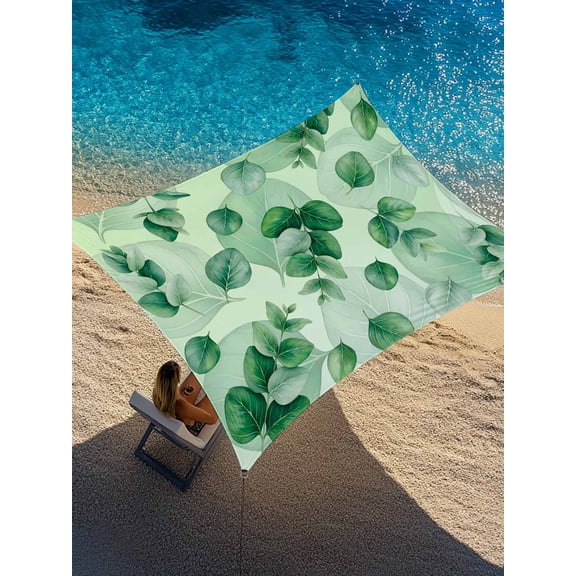 Green Leaf Sun Shade Sail 6.5' x 10', Summer Green Eucalyptus Leaves Plants Farmhouse Rectangle Outdoor Sunshade Canopy, Waterproof UV Block Patio Covers for Garden Yard Beach