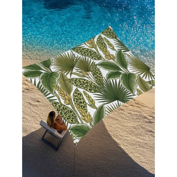 Green Leaf Sun Shade Sail 6.5' x 10', Vintage Tropical Summer Green Leaf Rectangle Outdoor Sunshade Canopy, Waterproof UV Block Patio Covers for Garden Yard Beach