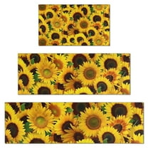 Green Leaf Sunflower Pattern Kitchen Rugs Sets Of 3,Kitchen Runner Rugs Non Skid Washable,Decorative Kitchen Floor Mats for Kitchen,Sink,Laundry,17"x30" 17"x47" 17"x59"