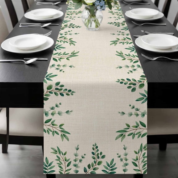 Green Leaf Table Runner 120 Inches Long, Sage Eucalyptus Farmhouse Country Plant Kitchen Coffee Dining Table Decoration for Home Party Birthday Wedding Home Decor 13x120 Inches
