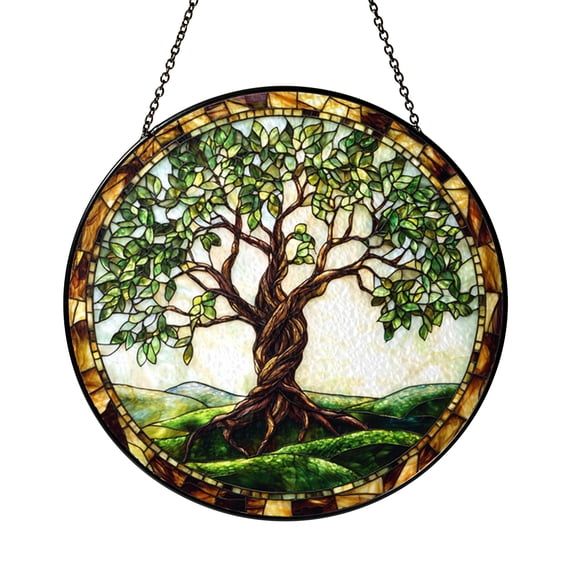 Green Leaf Tree Window Hanging – Stained Glass Style Nature Art