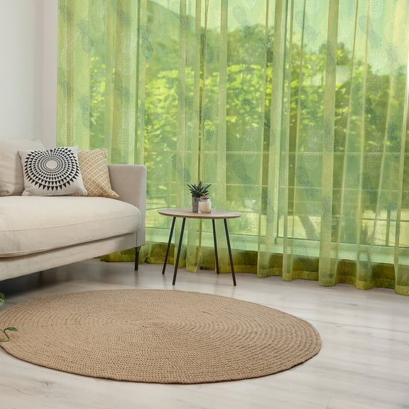 Green Leaf Tulle Curtains with Rod Pocket, Hand Drawn Style Exotic Pineapple Fruit Tropical Summer Theme, Sheer Drape for Wedding Party 2 Panels, 7 Sizes, Apple Green and Fern Green, by Ambesonne