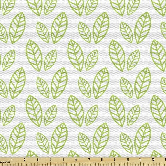 Green Leaf Upholstery Fabric by the Yard, Simple Organic Pattern with Abstract Leaves Ecology Environment Theme, Decorative Fabric for DIY and Home Accents, 1 Yard, Apple Green White by Ambesonne