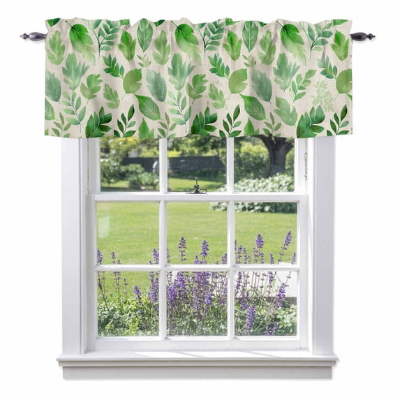 Green Leaf Valance Curtain for Windows Watercolors Leaf Vintage Linen Texture Gradient Rod Pocket Curtain Valances Short Window Treatments Panels for Kitchen Bathroom Laundry Basement 60 x 18 Inch