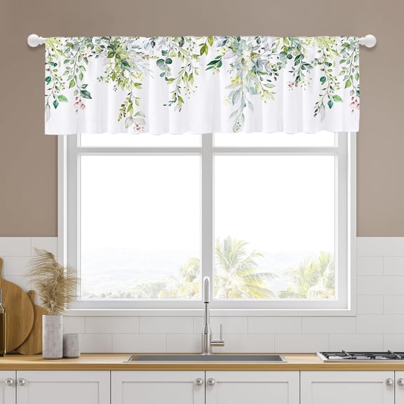 Green Leaf Valance Windows Curtain for Kitchen 55x18 Inch Sage Floral Eucalyptus Leaves Short Topper Curtain Botanical Plant Valance for Bathroom Living Room Bedroom Window Treatment