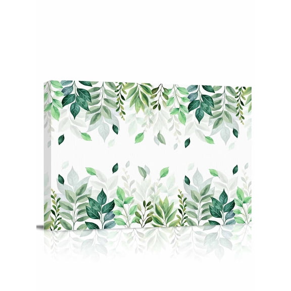 Green Leaf Wall Art for Living Room,Canvas Picture Wall Decor for Bathroom Bedroom,Fall Plant Country Vintage Watercolor White Painting Artwork for Office Kitchen Hallway Dining Room Decor 12"x16"