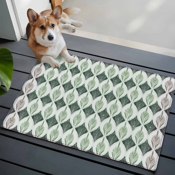 Green Leaf Washable Area Rug 2x3 Plant Leaves Abstract Geometric Low-Profile Area Rugs with Non Slip Backing Indoor Floor Carpet for Entrance Living Room Bedroom Home Office