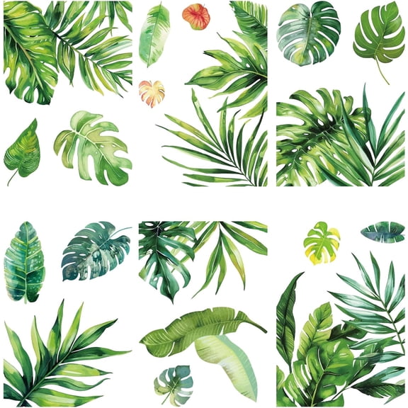 Green Leaf Window Decal 8 Sheets Adhesive Jungle Leaves Window Stickers Removable Waterproof PVC Clings