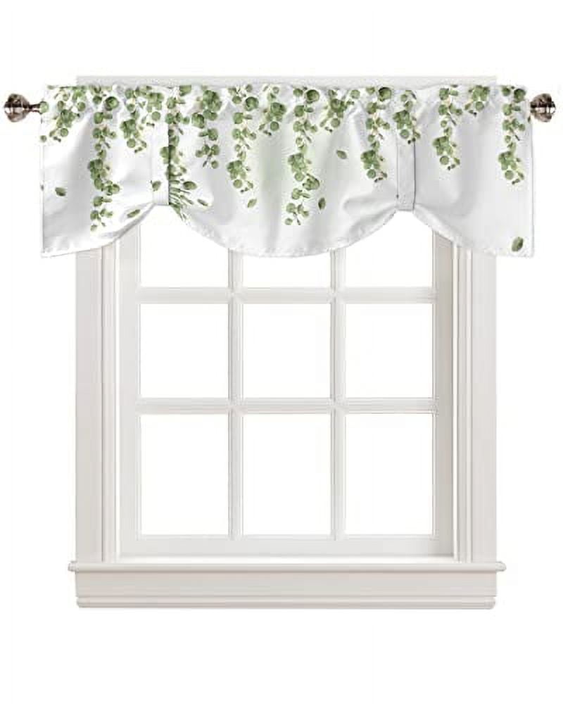 Green Leaf Windows Valances Curtain Watercolor Floral Green Eucalyptus Kitchen Valances Rod
